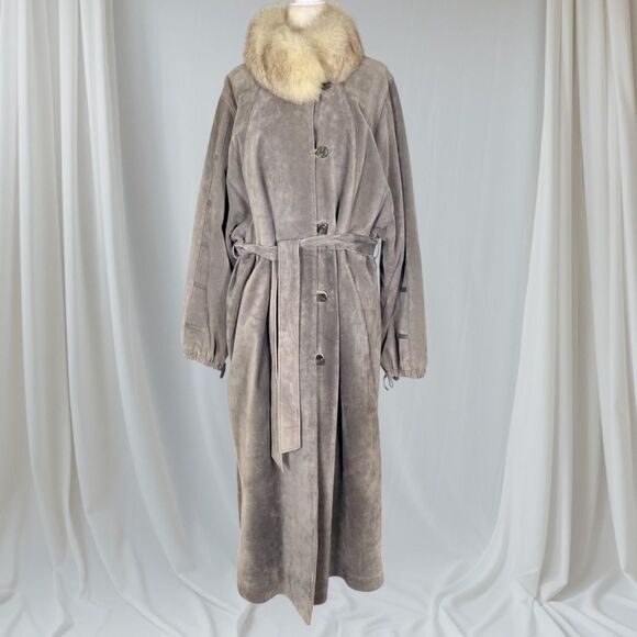 Saks Fifth Avenue Vintage Suede Leather Penny Lane Trench Coat Made in Canada L - Picture 1 of 11